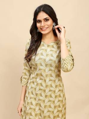 Mustard colour beautiful printed smart cotton kurta set for trendy college girl 4