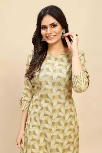 Mustard colour beautiful printed smart cotton kurta set for trendy college girl