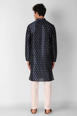Blue colour art silk fabric smart printed men's kurta pajama for cultural looks 2