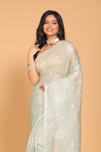 Kota embroidery sarees(Green)