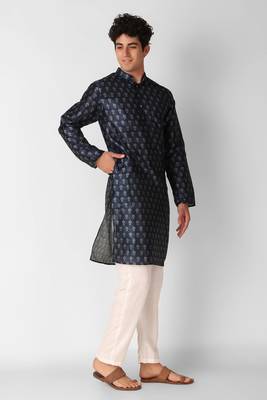 Blue colour art silk fabric smart printed men's kurta pajama for cultural looks 3