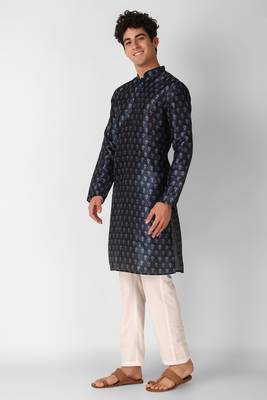 Blue colour art silk fabric smart printed men's kurta pajama for cultural looks 4