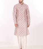 Off white colour art silk fabric smart printed men's kurta pajama for cultural looks