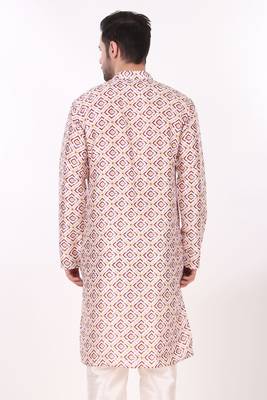 Off white colour art silk fabric smart printed men's kurta pajama for cultural looks 2