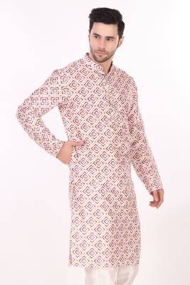 Off white colour art silk fabric smart printed men's kurta pajama for cultural looks 4