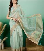 Beige Traditional Khadi Organza c Zari Woven Saree For Festive Traditional Looks