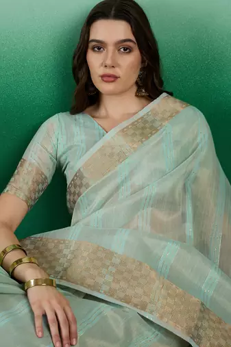 Beige Traditional Khadi Organza c Zari Woven Saree Festive Traditional Looks