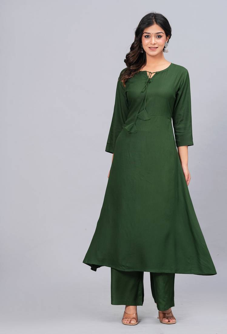 Viscose rayon solid kurta palazzo with printed dupatta