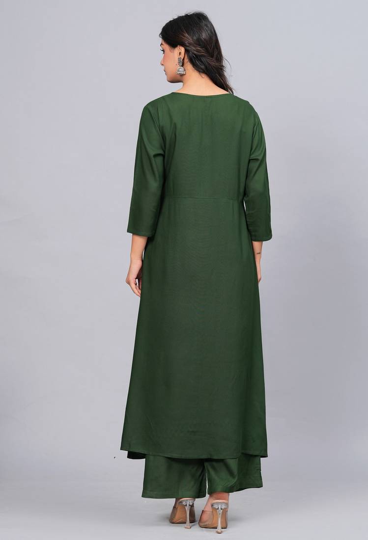 Viscose rayon solid kurta palazzo with printed dupatta