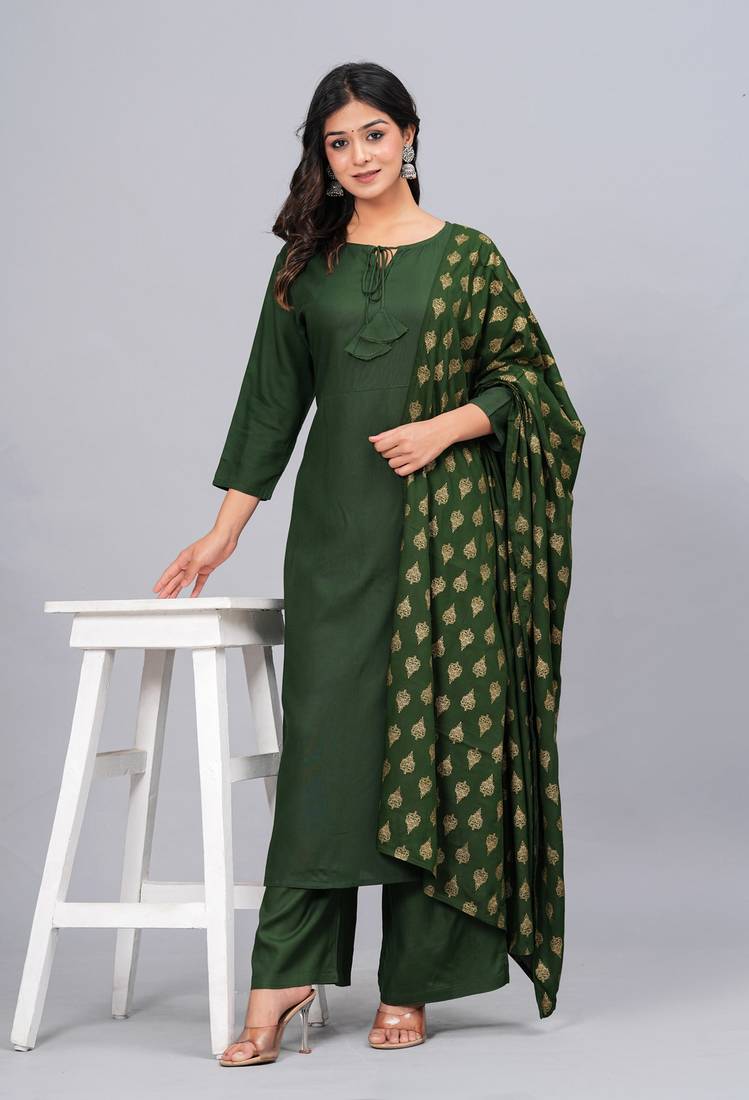Viscose rayon solid kurta palazzo with printed dupatta