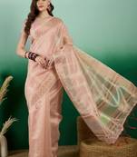 Pink Traditional Khadi Organza c Zari Woven Saree For Festive Traditional Looks