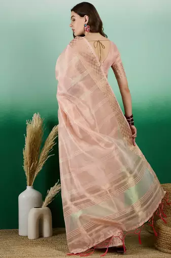 Pink Traditional Khadi Organza c Zari Woven Saree Festive Traditional Looks