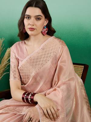 Pink Traditional Khadi Organza c Zari Woven Saree Festive Traditional Looks 3