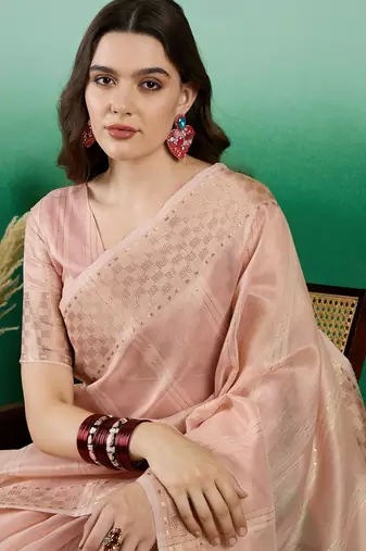 Pink Traditional Khadi Organza c Zari Woven Saree Festive Traditional Looks