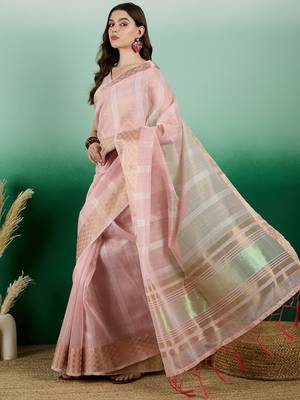 Pista Traditional Khadi Organza c Zari Woven Saree Festive Traditional Looks 1