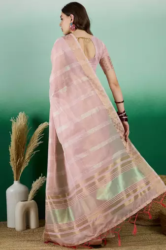 Pista Traditional Khadi Organza c Zari Woven Saree Festive Traditional Looks