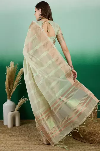 Yellow Traditional Khadi Organza c Zari Woven Saree Festive Traditional Looks