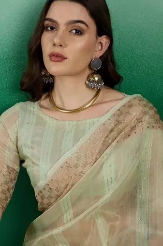 Yellow Traditional Khadi Organza c Zari Woven Saree Festive Traditional Looks