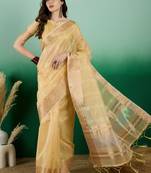Sea Green Traditional Khadi Organza c Zari Woven Saree For Festive Traditional Looks