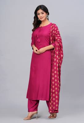 Viscose rayon solid kurta palazzo with printed dupatta 1