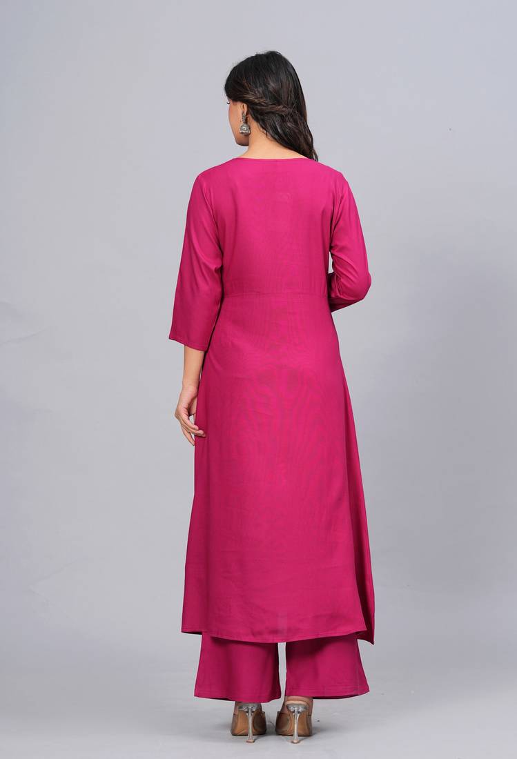 Viscose rayon solid kurta palazzo with printed dupatta