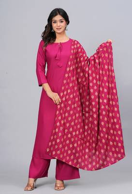 Viscose rayon solid kurta palazzo with printed dupatta 6