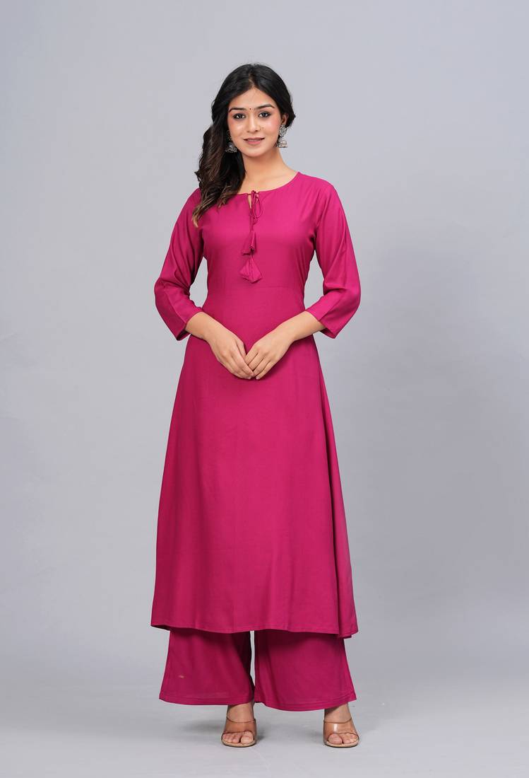 Viscose rayon solid kurta palazzo with printed dupatta