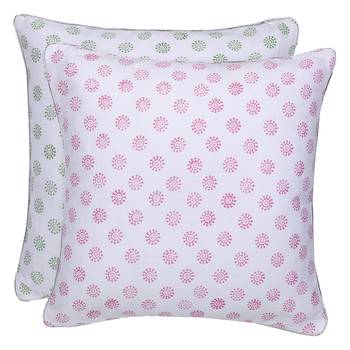 Green Pink Block printed Reversible Cushion Cover (Set of 2pcs) 1