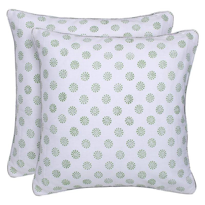 Green Pink Block printed Reversible Cushion Cover (Set of 2pcs)