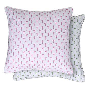 Pink Green Block printed Reversible Cushion Cover (Set of 2pcs) 1