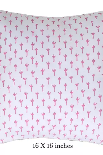 Pink Green Block printed Reversible Cushion Cover (Set of 2pcs)