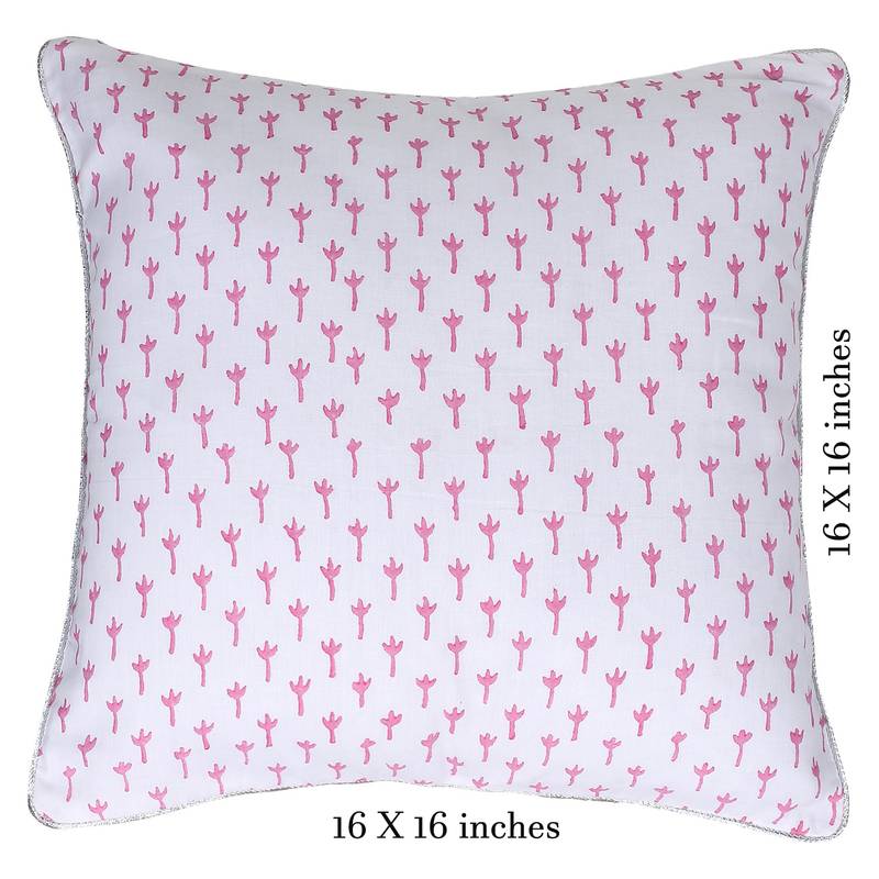 Pink Green Block printed Reversible Cushion Cover (Set of 2pcs)