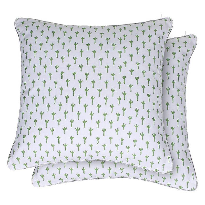 Pink Green Block printed Reversible Cushion Cover (Set of 2pcs)