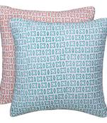 Green orange Block printed Reversible Cushion Cover (Set of 2 pcs)