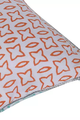 Green orange Block printed Reversible Cushion Cover (Set of 2 pcs)