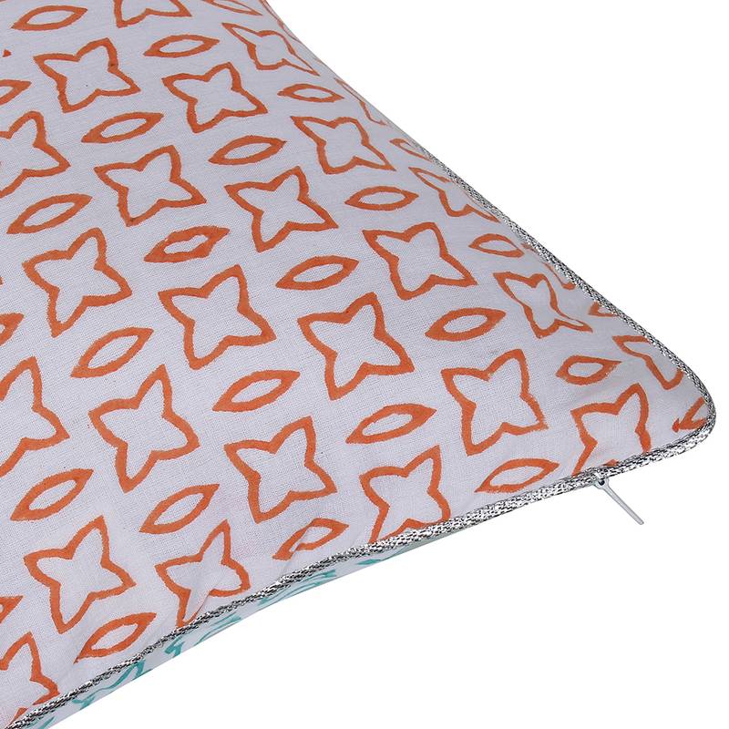 Green orange Block printed Reversible Cushion Cover (Set of 2 pcs)