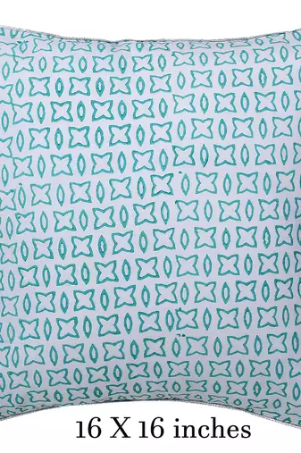 Green orange Block printed Reversible Cushion Cover (Set of 2 pcs)