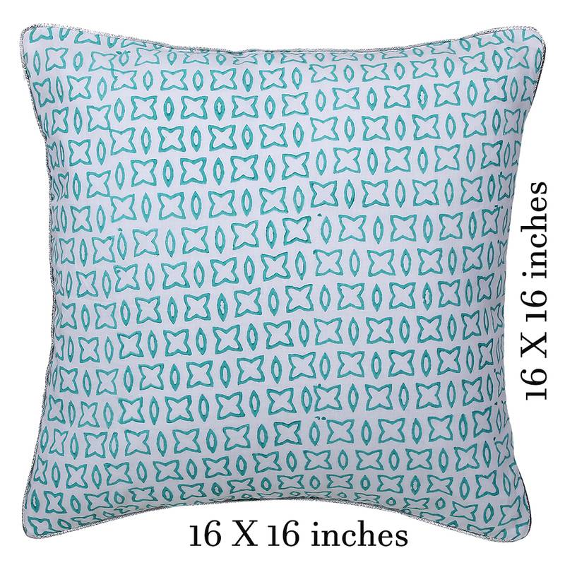 Green orange Block printed Reversible Cushion Cover (Set of 2 pcs)