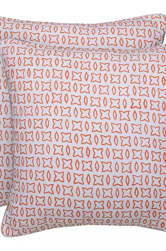 Green orange Block printed Reversible Cushion Cover (Set of 2 pcs)