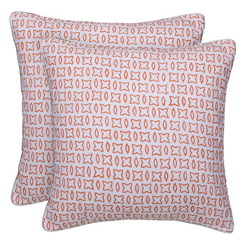 Green orange Block printed Reversible Cushion Cover (Set of 2 pcs)