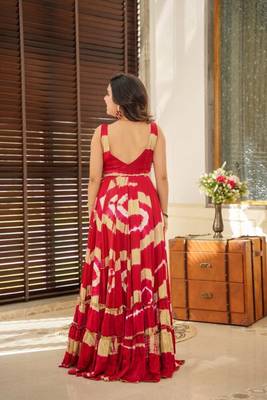 Red Silk Printed Maxi Suit Set 4