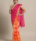 Hand Dyed Orange & Pink Bandhani Kota Silk Sustainable Saree