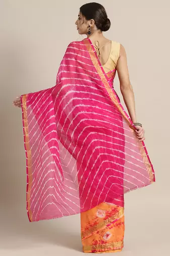 Hand Dyed Orange & Pink Bandhani Kota Silk Sustainable Saree
