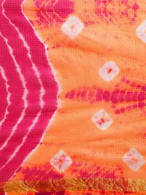 Hand Dyed Orange & Pink Bandhani Kota Silk Sustainable Saree 4