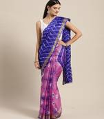 Hand Dyed Pink & Blue Bandhani Kota Silk Sustainable Saree