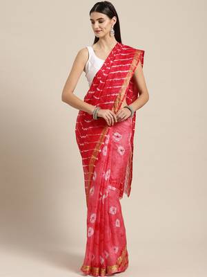 Hand Dyed Pink & Red Leheriya Kota Saree 1