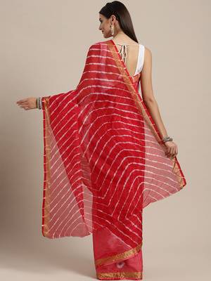Hand Dyed Pink & Red Leheriya Kota Saree 2