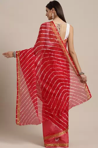 Hand Dyed Pink & Red Leheriya Kota Saree
