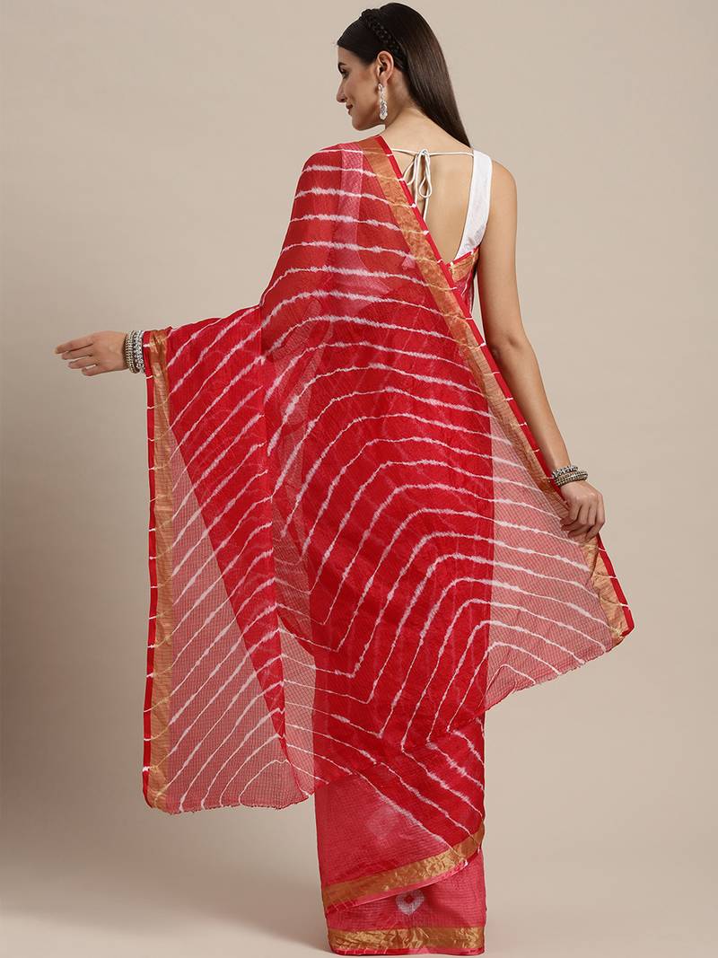 Hand Dyed Pink & Red Leheriya Kota Saree