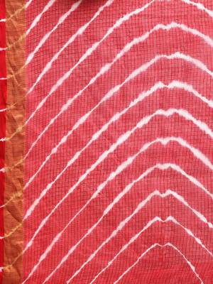 Hand Dyed Pink & Red Leheriya Kota Saree 4